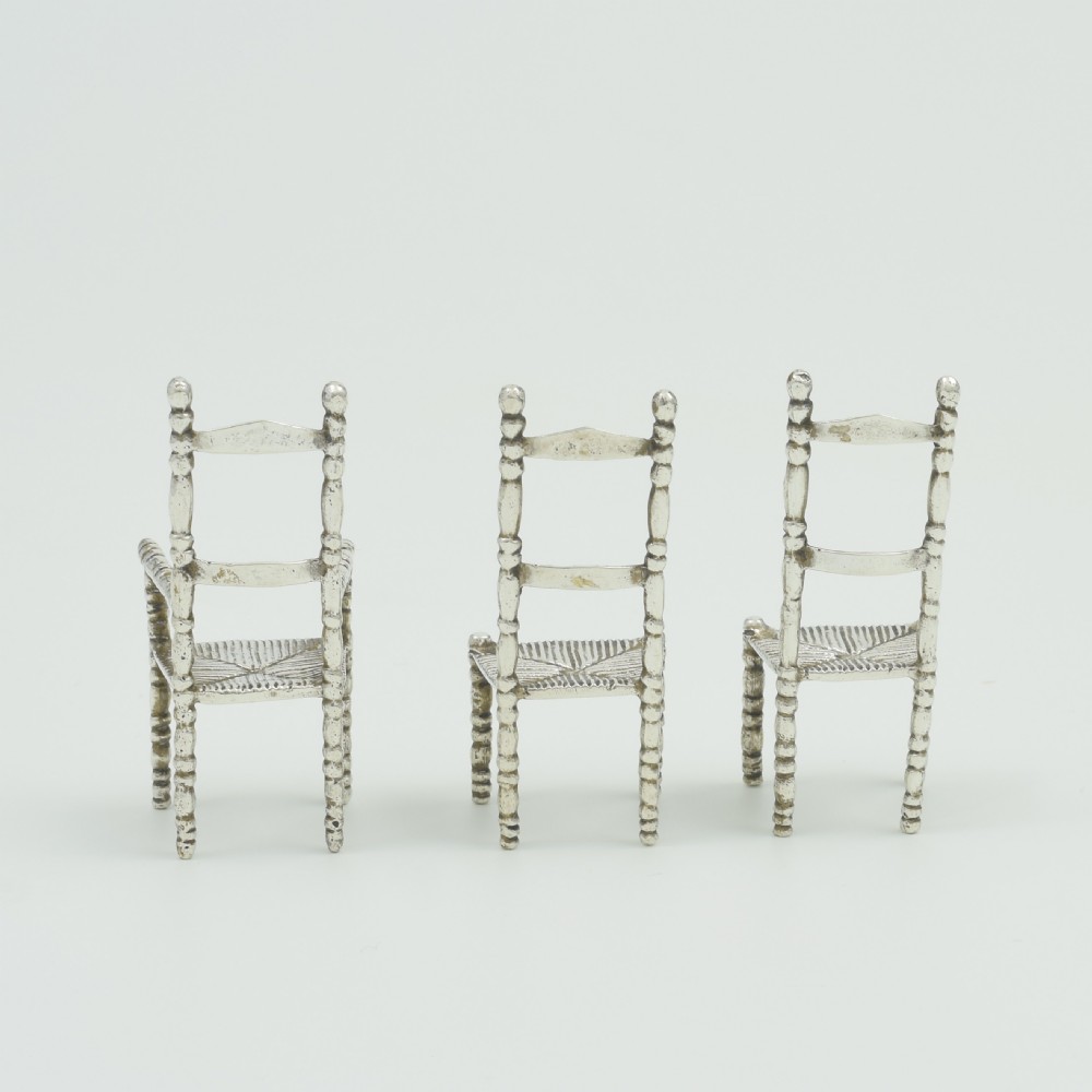 Set Of Antique Dutch Miniature Silver Chairs / Doll's House Furniture  View VII