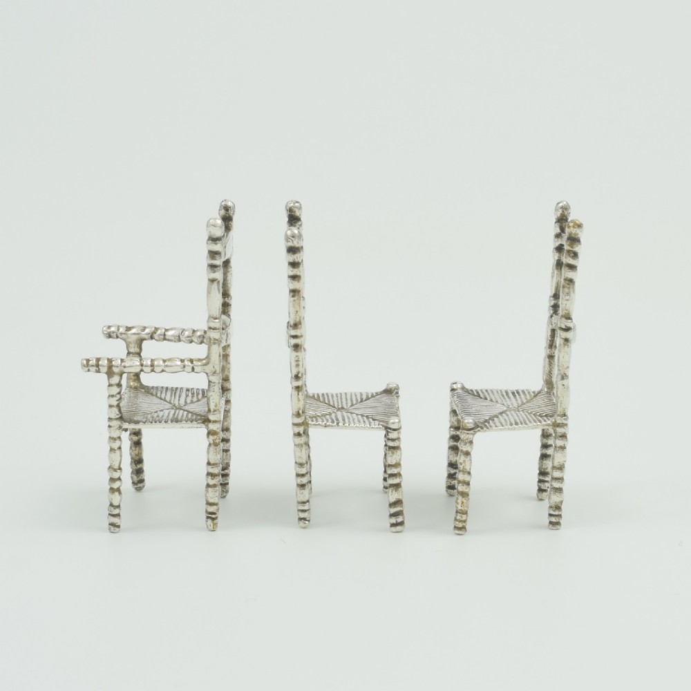 Set Of Antique Dutch Miniature Silver Chairs / Doll's House Furniture  View IX