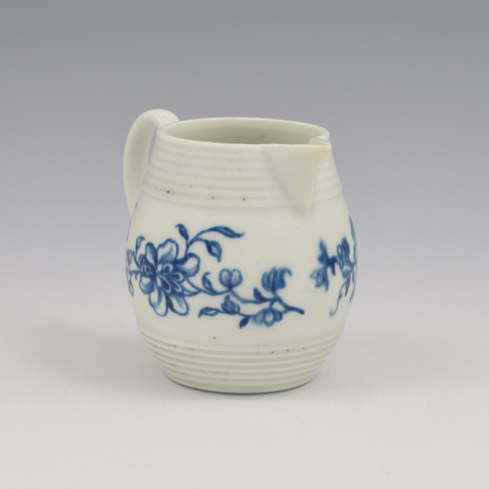 Rare Early Worcester Porcelain Blue & White Early Peony Print Cream Jug c.1758 View II