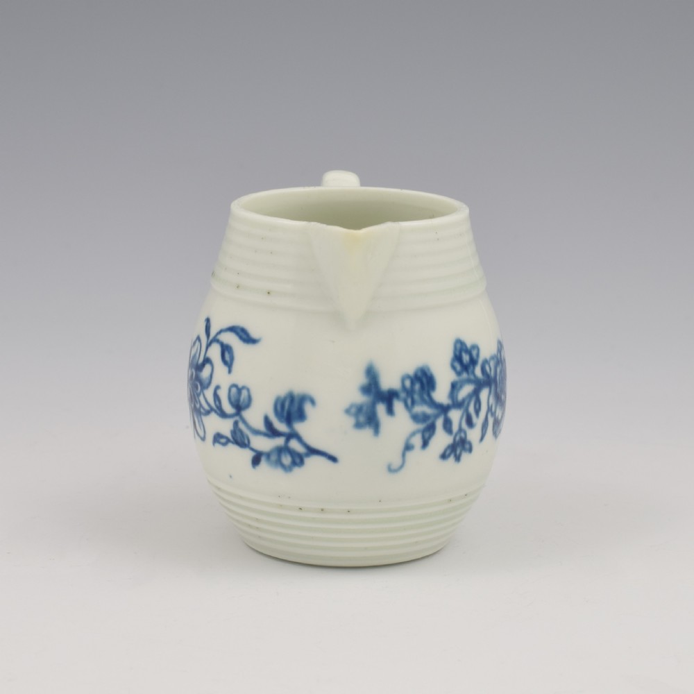 Rare Early Worcester Porcelain Blue & White Early Peony Print Cream Jug c.1758 View III