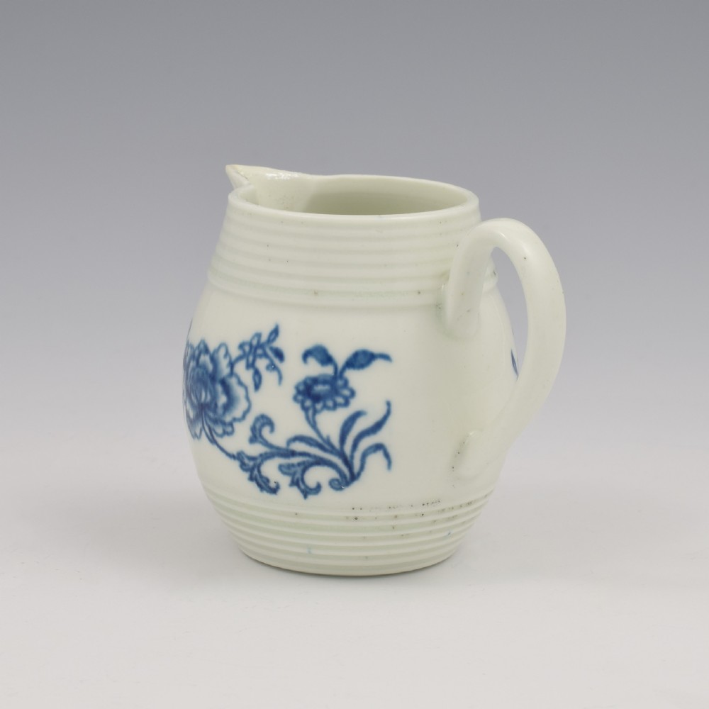 Rare Early Worcester Porcelain Blue & White Early Peony Print Cream Jug c.1758 View VI