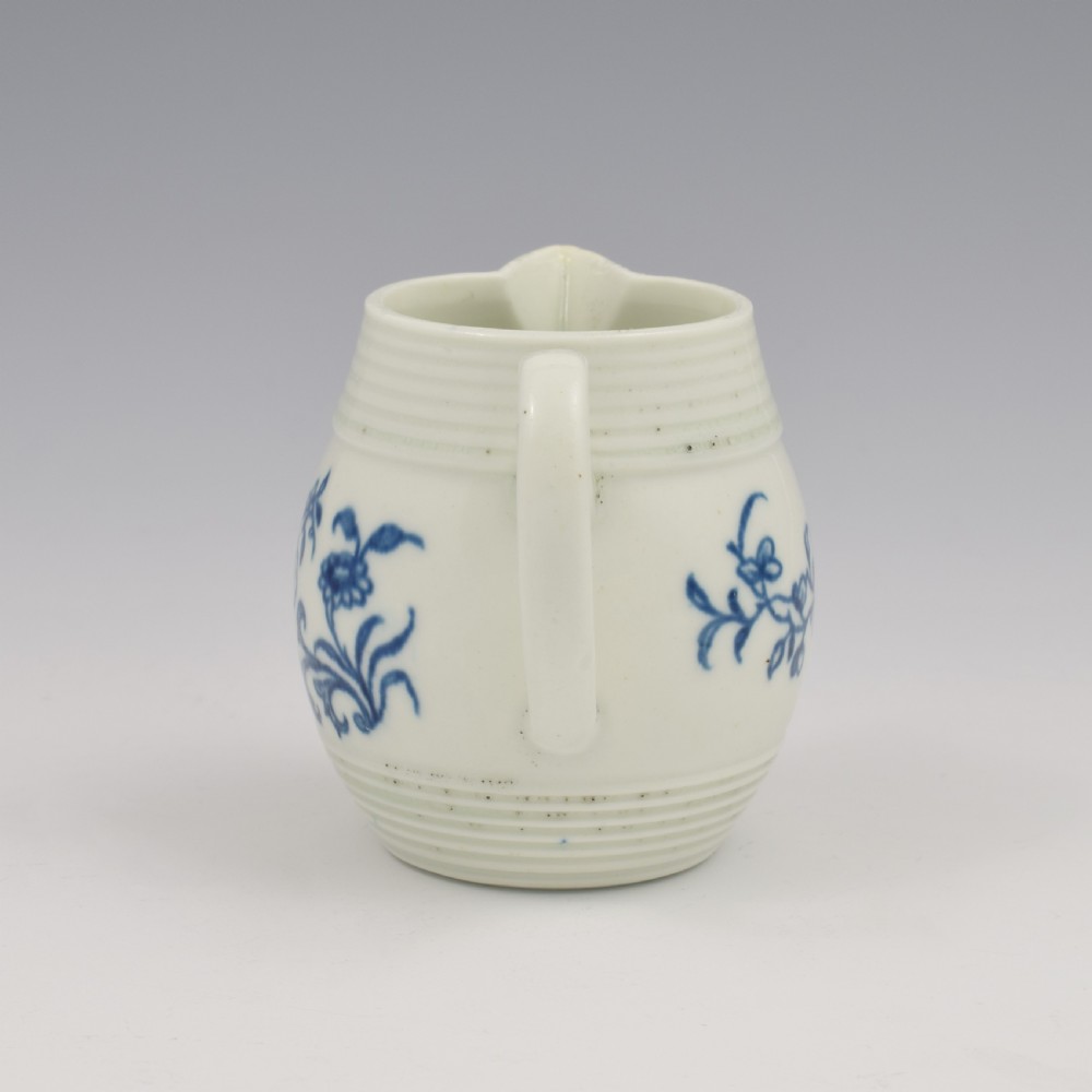 Rare Early Worcester Porcelain Blue & White Early Peony Print Cream Jug c.1758 View VII