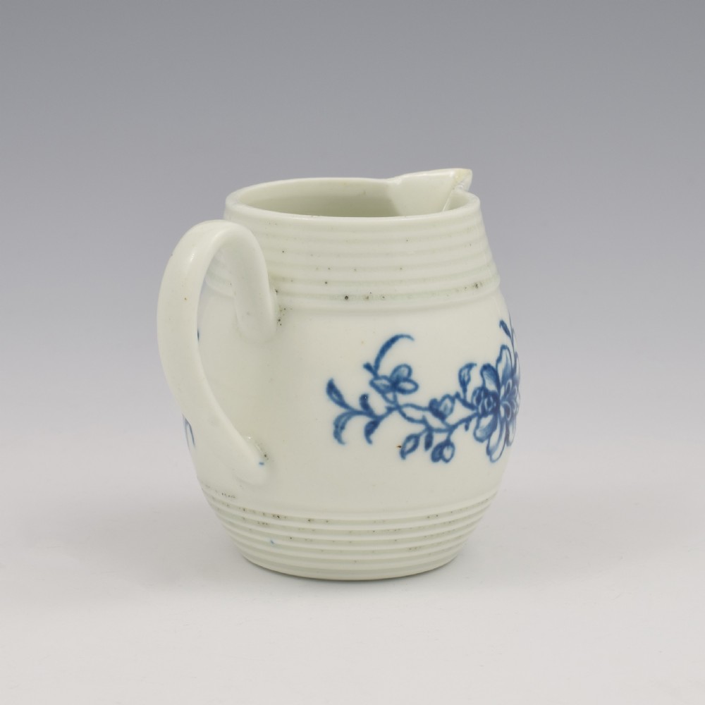 Rare Early Worcester Porcelain Blue & White Early Peony Print Cream Jug c.1758 View VIII