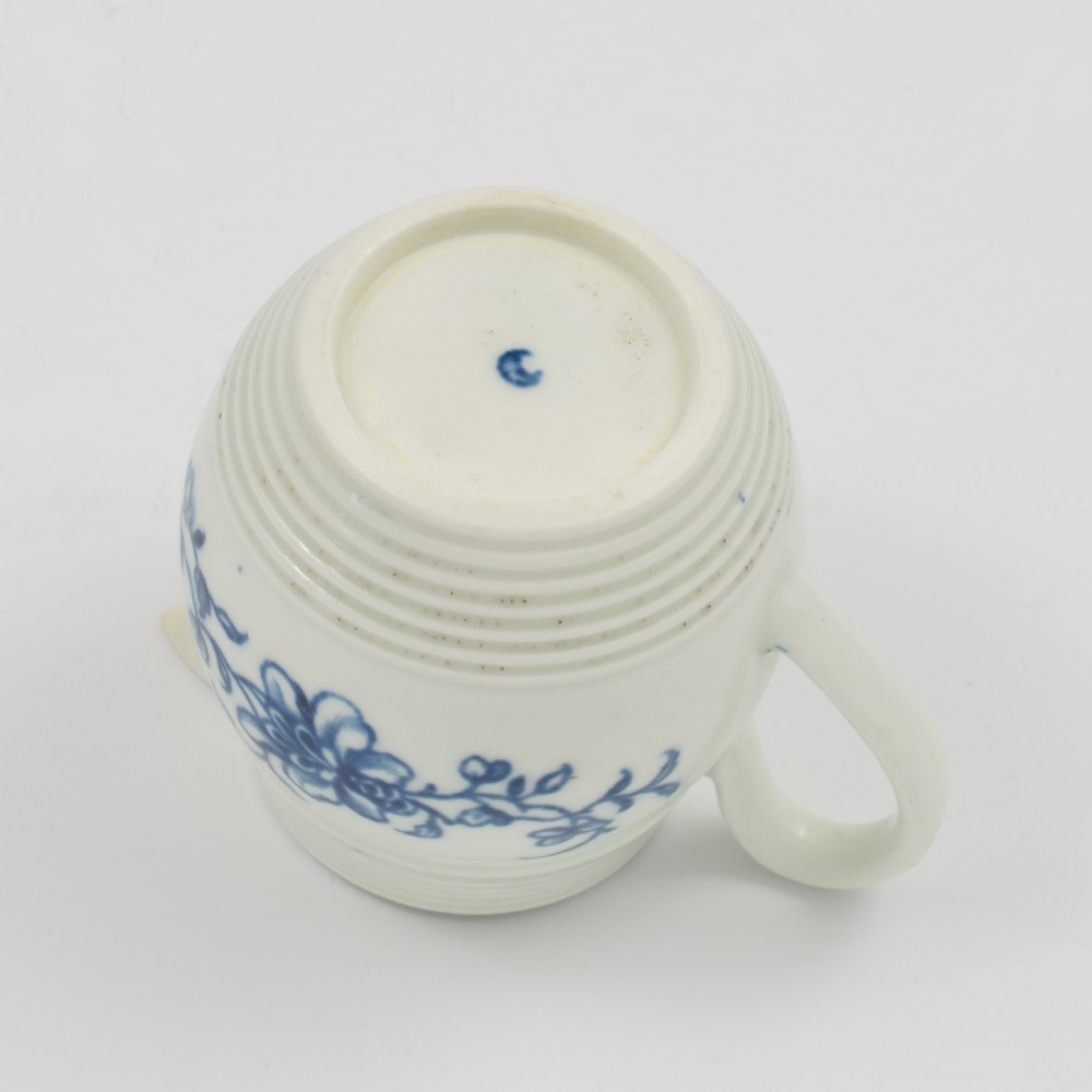 Rare Early Worcester Porcelain Blue & White Early Peony Print Cream Jug c.1758 View IX
