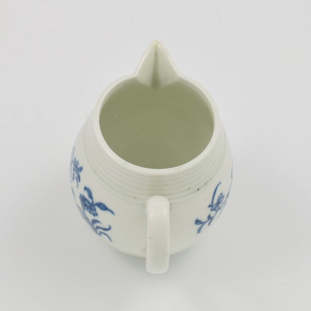 Rare Early Worcester Porcelain Blue & White Early Peony Print Cream Jug c.1758 View X