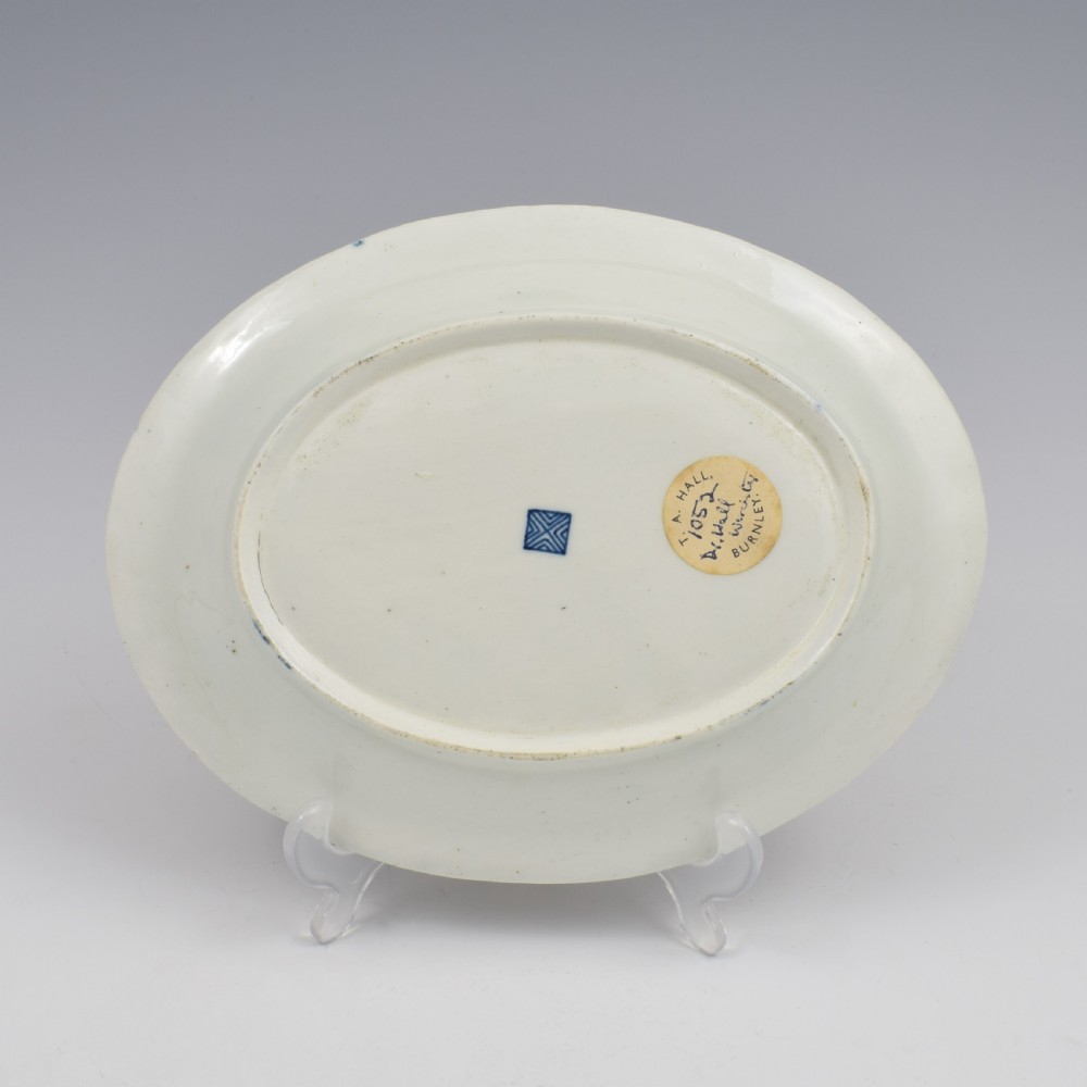 Lovely First Period Worcester Porcelain Blue Scale & Floral Oval Dish c.1770 View V