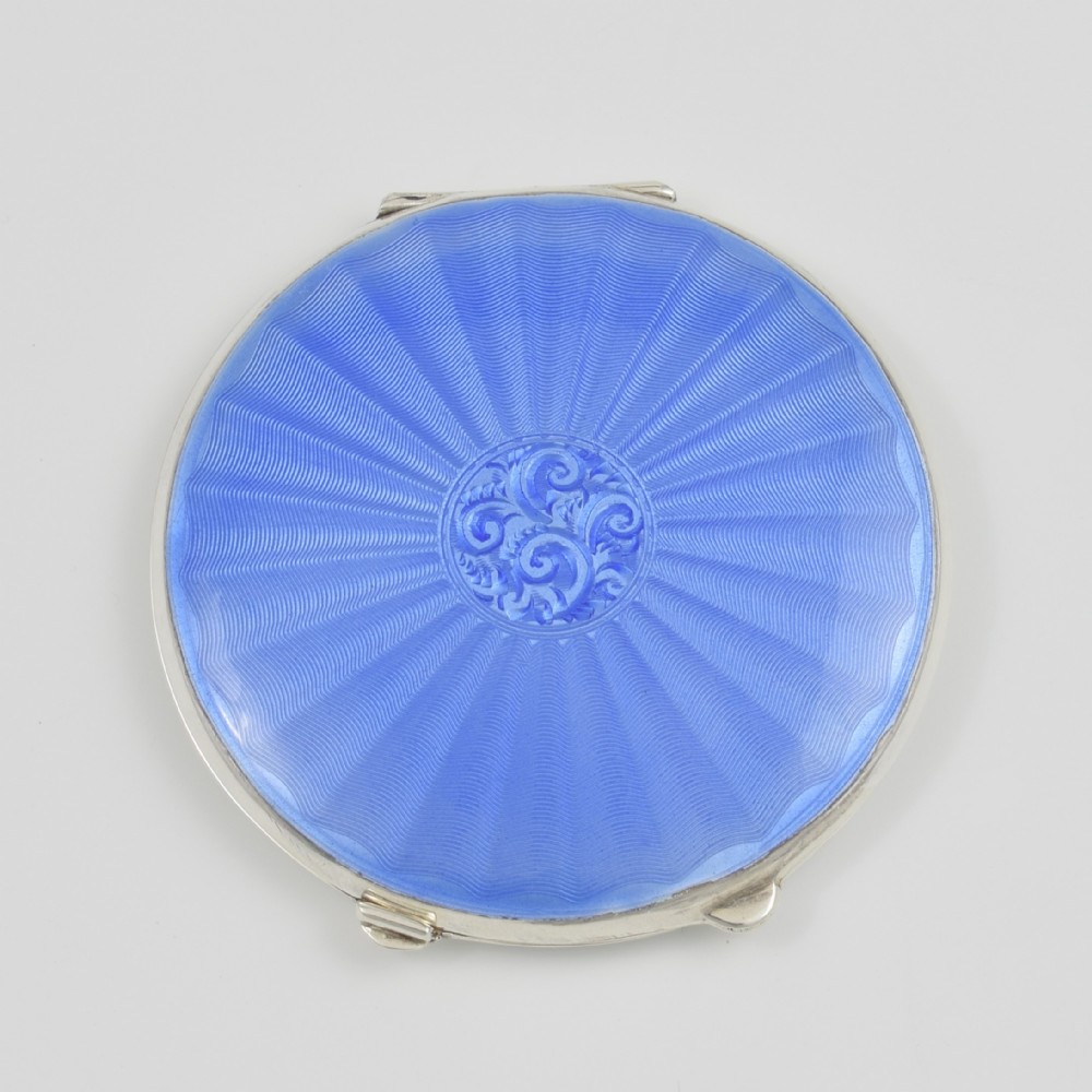 Stunning Sky Blue Guilloche Enamel & Silver Compact Birmingham 1847 