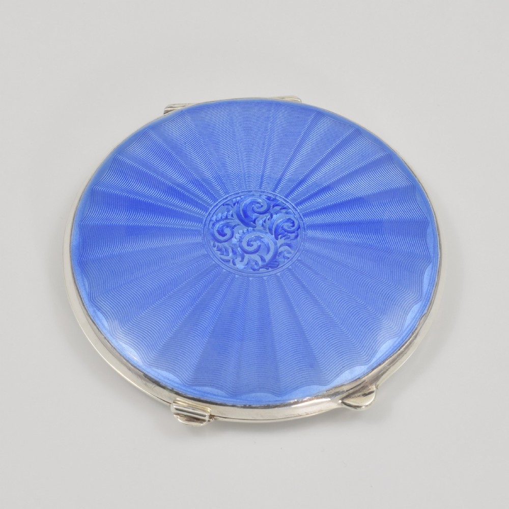 Stunning Sky Blue Guilloche Enamel & Silver Compact Birmingham 1847  View II