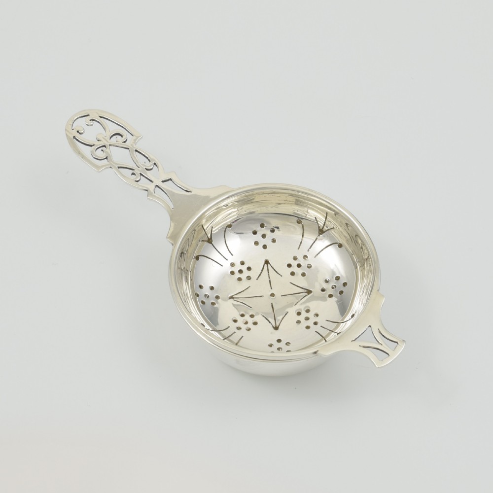 Fine 1940s Sterling Silver Tea Strainer & Matching Stand View II