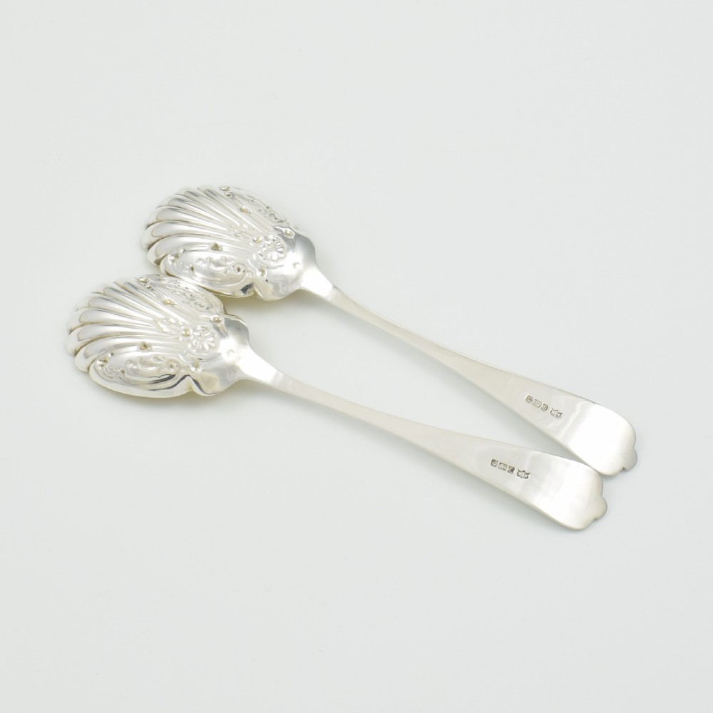 Stunning Pair Cased Edwardian Silver & Gilt Serving Spoons View V