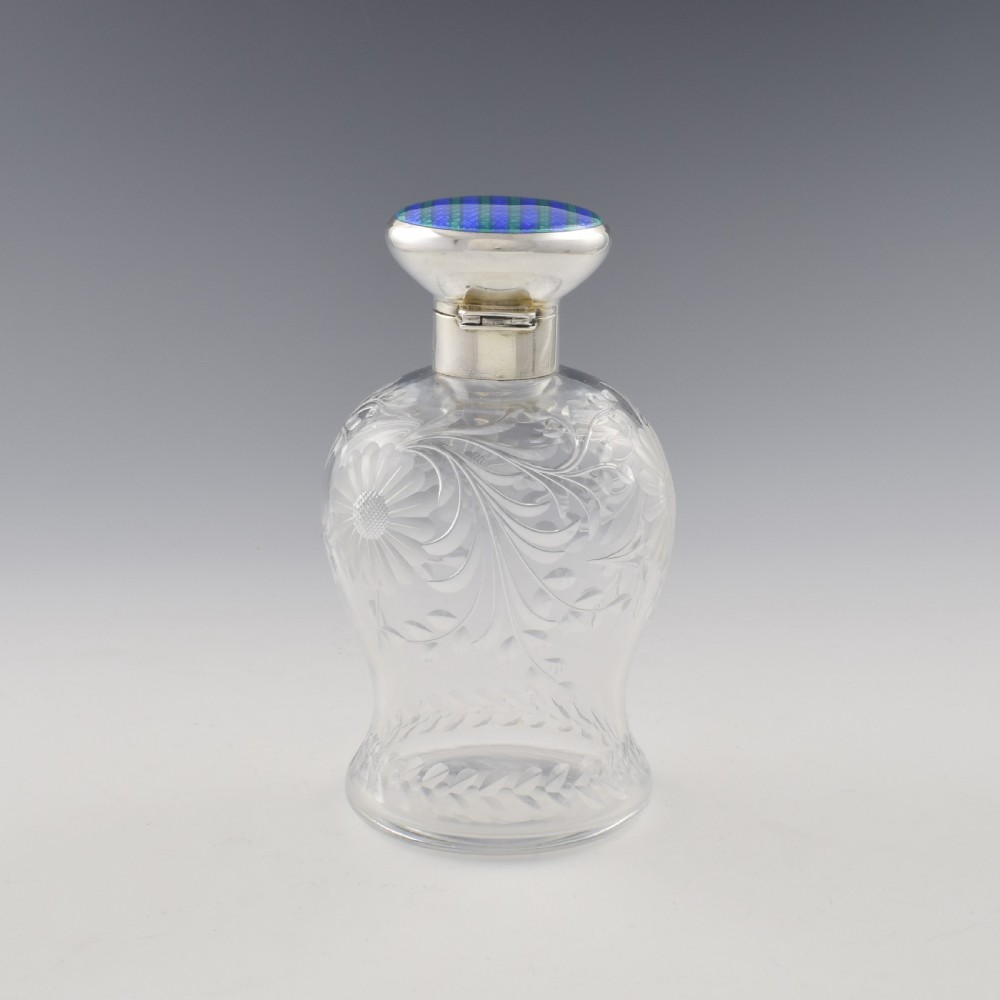 Stunning Blue & Green Striped Guilloche Enamel Silver & Cut Glass Scent Bottle View VII