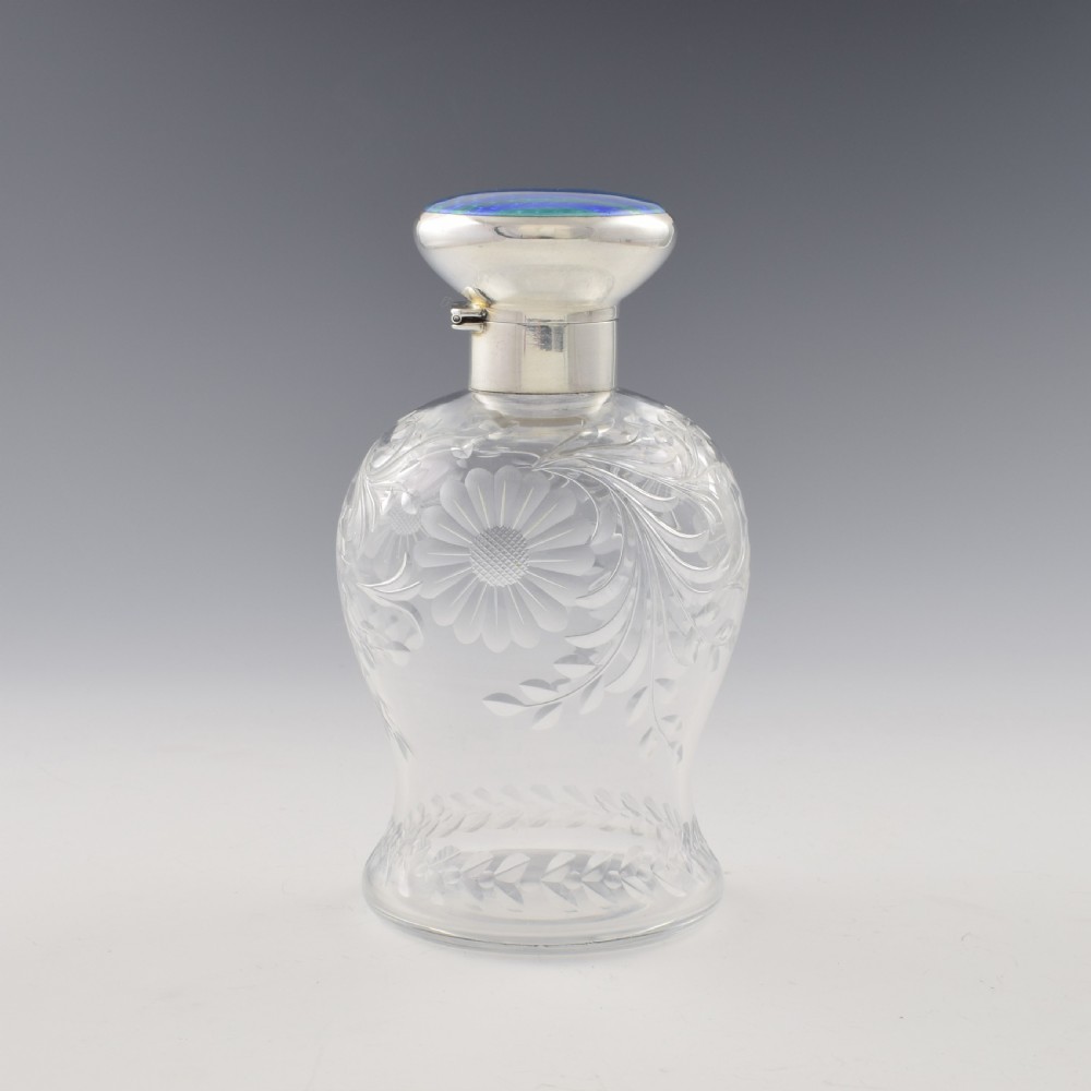 Stunning Blue & Green Striped Guilloche Enamel Silver & Cut Glass Scent Bottle View VIII