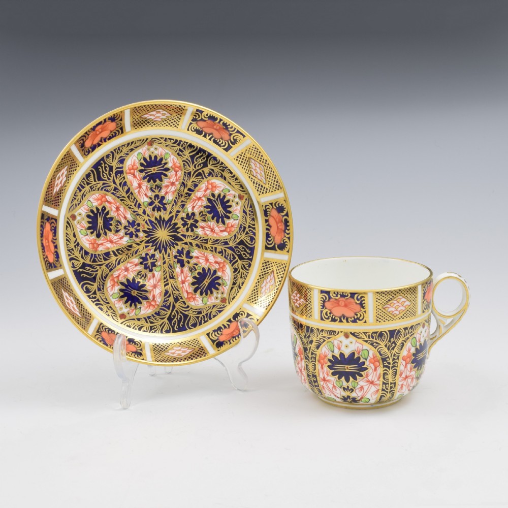 Antique Royal Crown Derby Porcelain Imari 1128 Coffee Cup & Saucer 1913