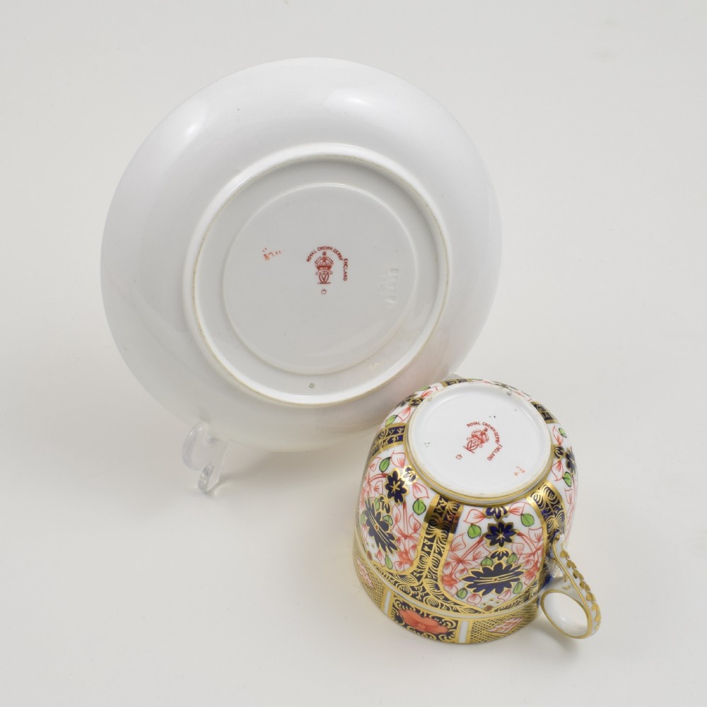 Antique Royal Crown Derby Porcelain Imari 1128 Coffee Cup & Saucer 1913 View VII