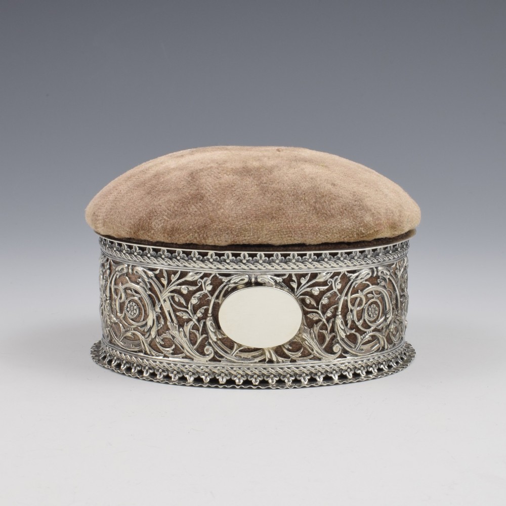Large Victorian Pin Cushion Lidded Pierced Silver Jewellery Casket / Ring / Sewing Box