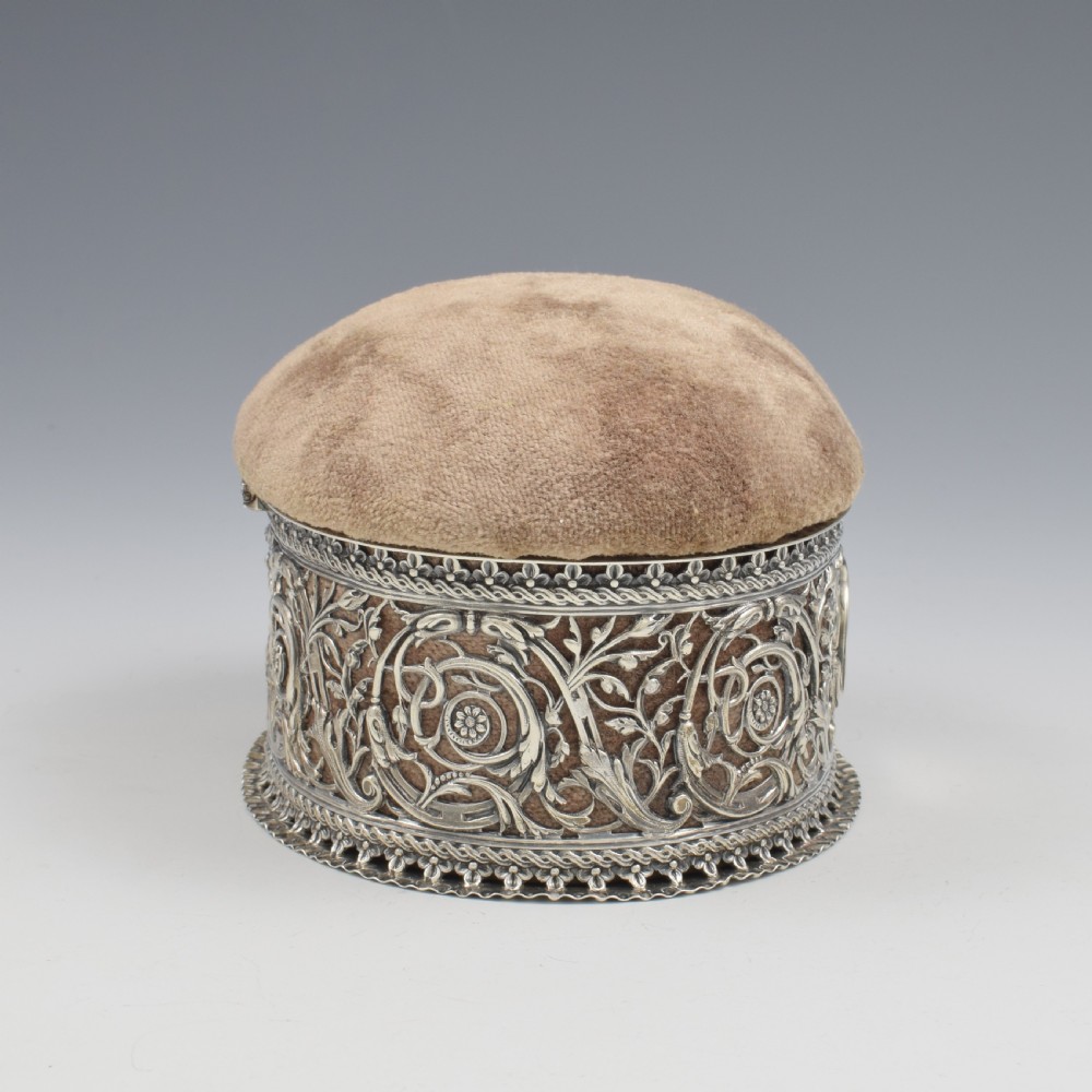 Large Victorian Pin Cushion Lidded Pierced Silver Jewellery Casket / Ring / Sewing Box View V