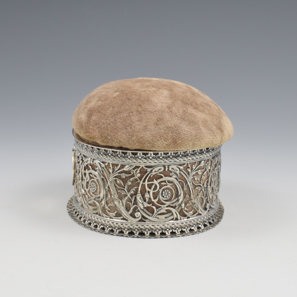 Large Victorian Pin Cushion Lidded Pierced Silver Jewellery Casket / Ring / Sewing Box View VII