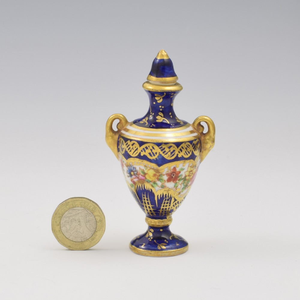 Edwardian Miniature Crown Staffordshire Porcelain Vase & Cover Scent Bottle Patt. A2765