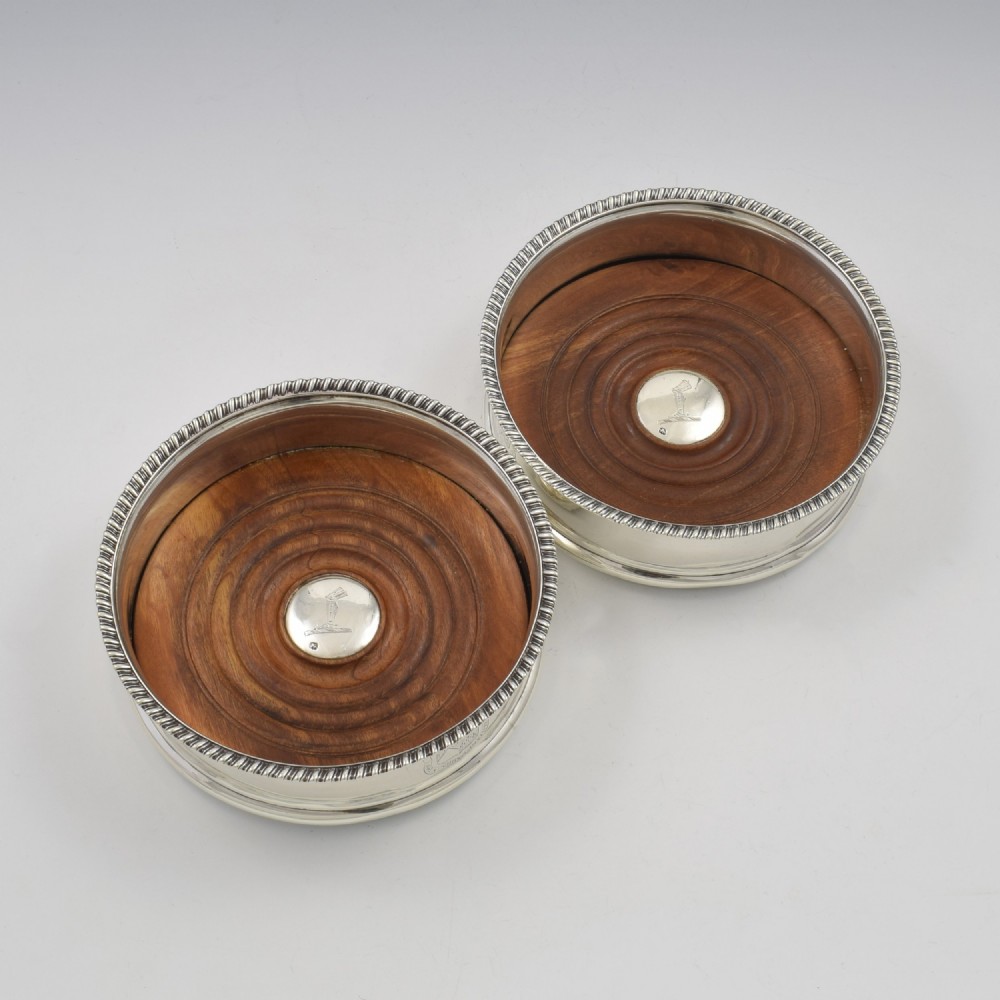 Stunning Pair Of Georgian Sterling Silver Wine Bottle Coasters Eyre Family Armorial Coat Of Arms View II