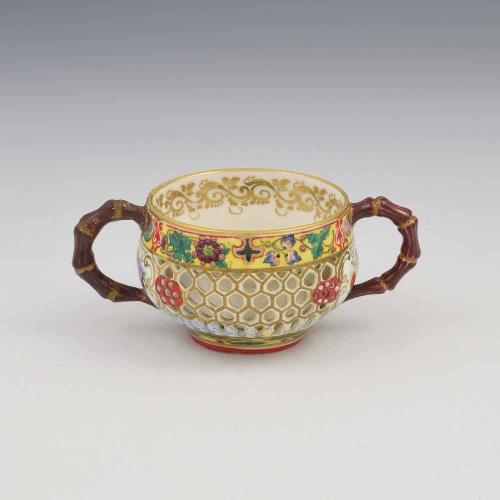 Rare Chamberlain's Worcester Pierced Double Walled Porcelain Twin Handle Cup c.1846