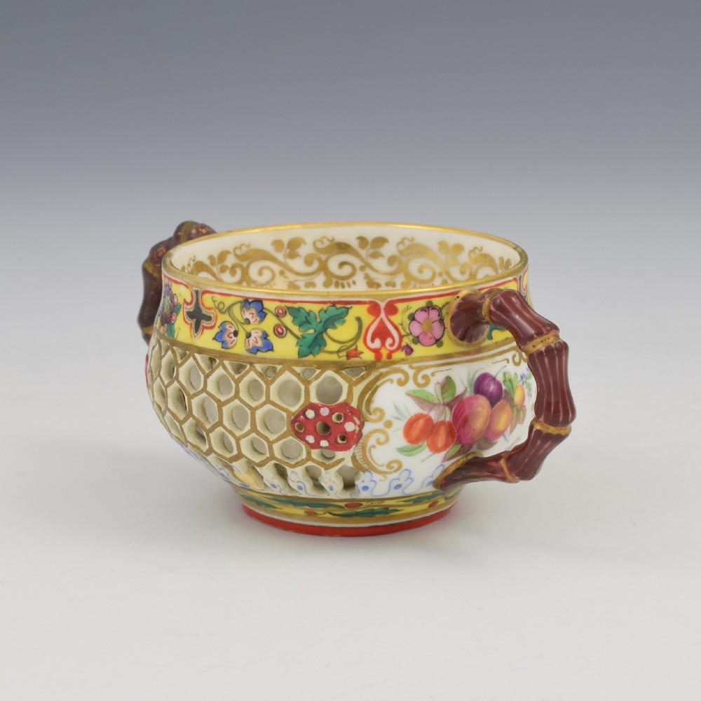 Rare Chamberlain's Worcester Pierced Double Walled Porcelain Twin Handle Cup c.1846 View III