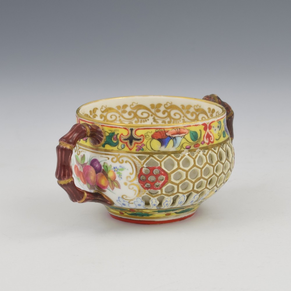 Rare Chamberlain's Worcester Pierced Double Walled Porcelain Twin Handle Cup c.1846 View V
