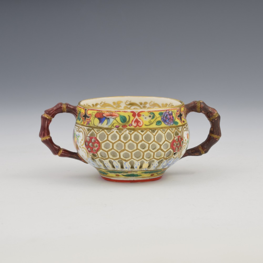 Rare Chamberlain's Worcester Pierced Double Walled Porcelain Twin Handle Cup c.1846 View VI
