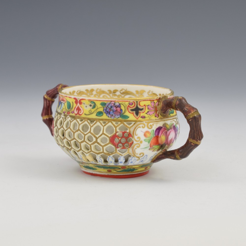 Rare Chamberlain's Worcester Pierced Double Walled Porcelain Twin Handle Cup c.1846 View VII
