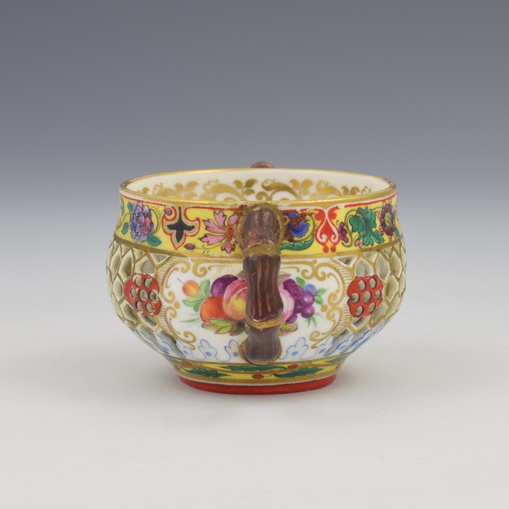 Rare Chamberlain's Worcester Pierced Double Walled Porcelain Twin Handle Cup c.1846 View VIII