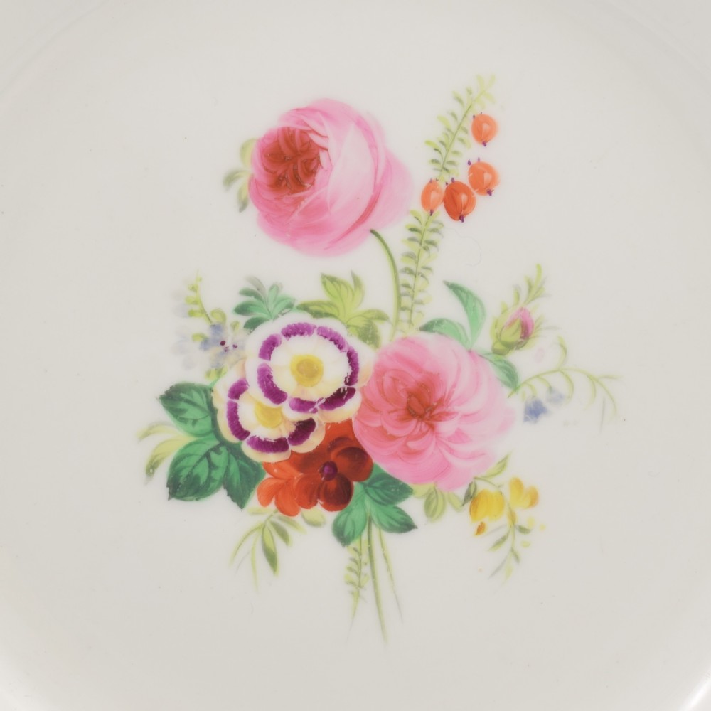 A Victorian John Ridgway porcelain dessert plate featuring a pierced duck-egg grey border with gilt scrollwork and a hand-painted central floral bouquet. View III