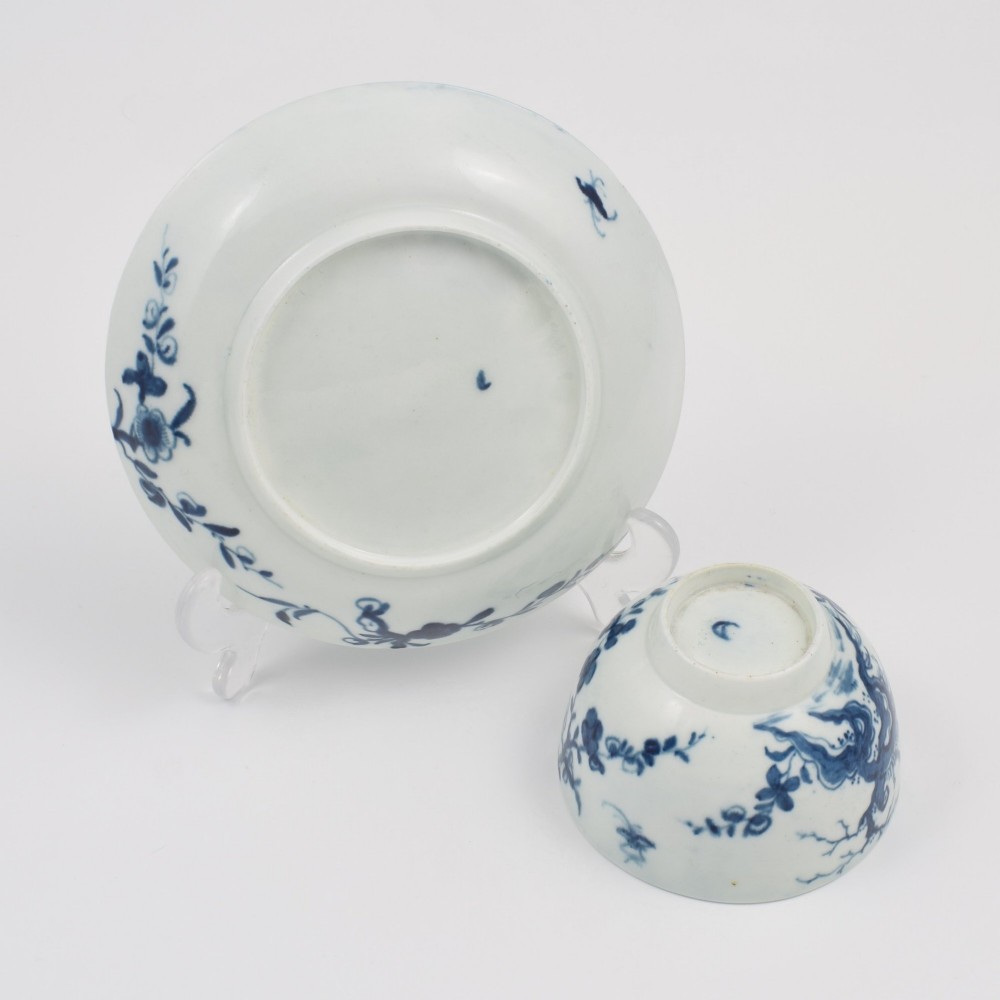 Lovely First Period Worcester Porcelain Prunus Root Tea Bowl & Saucer c.1760 View IX