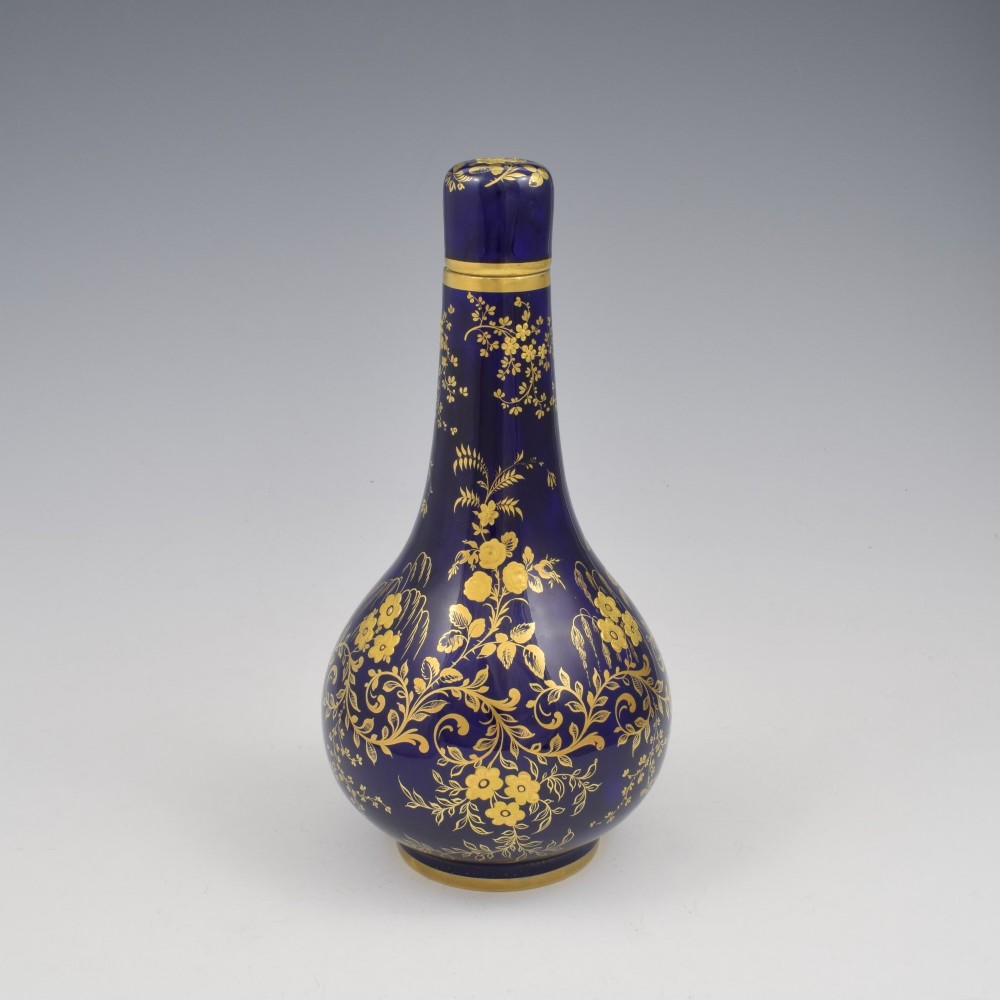 Stunning Derby Porcelain Bottle Vase & Cover Sèvres Style Gilt On Blue c.1835