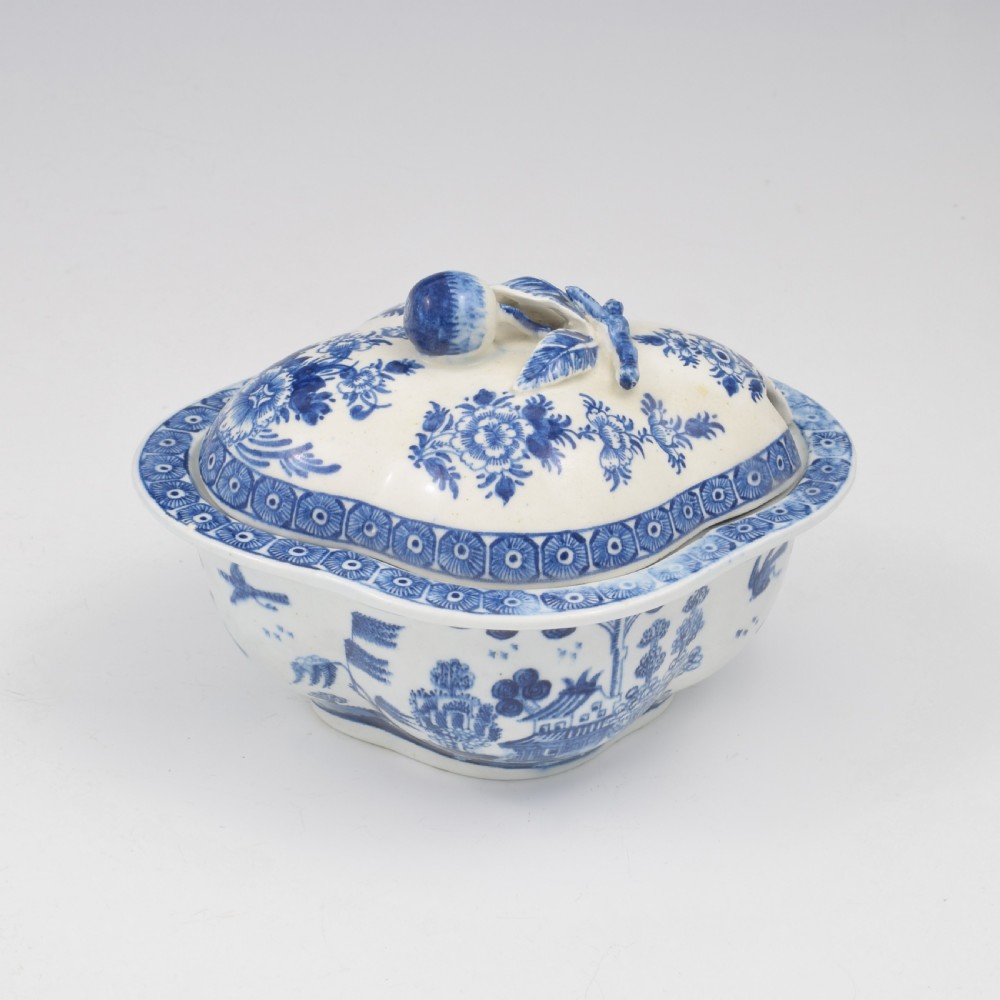 Superb Derby Porcelain Blue & White Quatrefoil Sauce Tureen & Cover c.1768