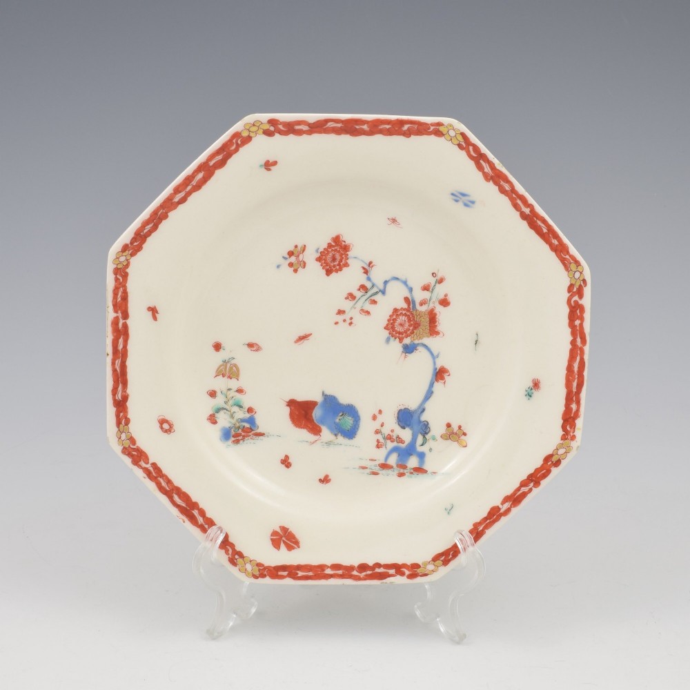 Fabulous Bow Porcelain Octagonal Plate Kakiemon Two Quail / Partridge Pattern c.1755