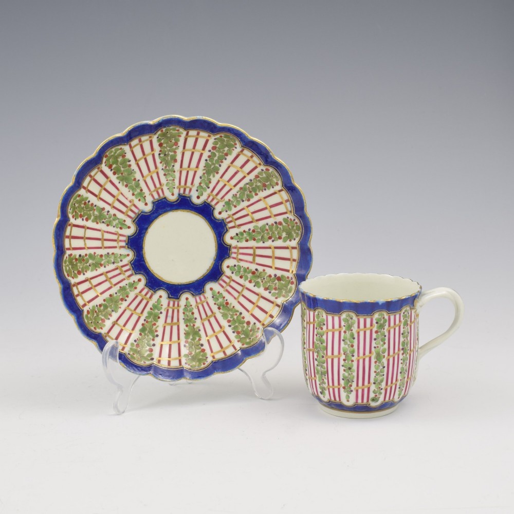 Dr Wall / First Period Worcester Porcelain Hop Trellis Pattern Coffee Cup & Saucer c.1775