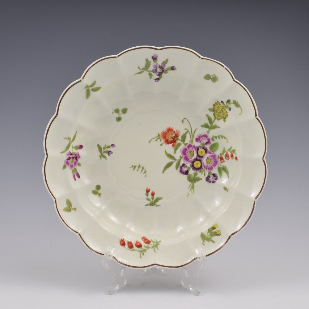 Pretty Dr Wall / First Period Worcester Porcelain Lobed Dessert / Soup Plate / Bowl c.1765