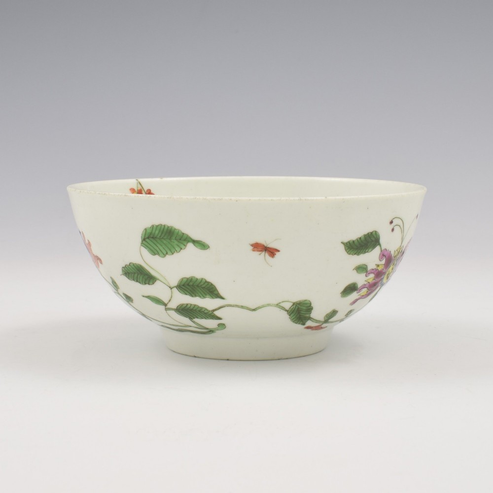 Rare Dr Wall / First Period Worcester Porcelain Honeysuckle Slop Bowl c.1753-1755 View II
