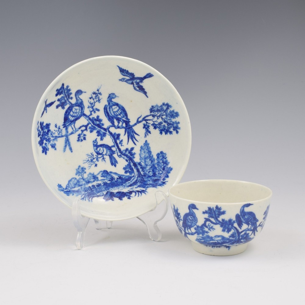 Dr Wall / First Period Worcester Porcelain Birds In Branches Tea Bowl & Saucer