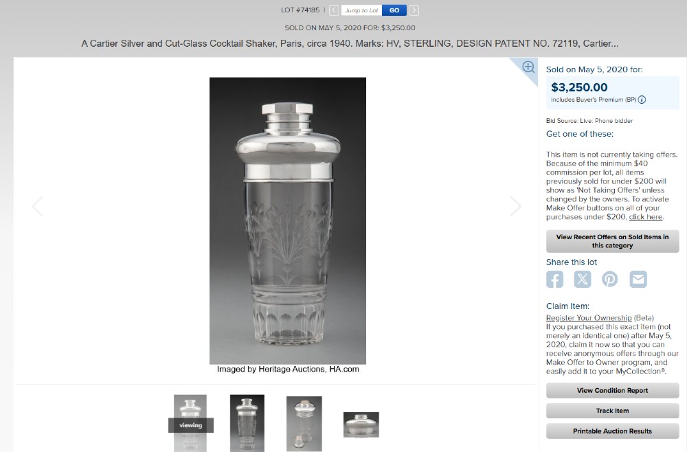 An Art Deco cocktail shaker featuring a clear cut glass body with geometric facet patterns and a polished sterling silver mount and octagonal cap. View XIII