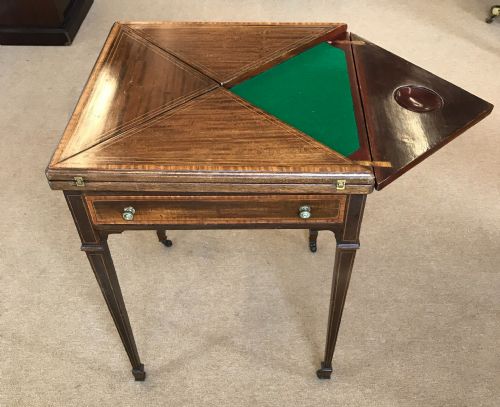 Edwardian Inlaid Mahogany Envelope Card Table