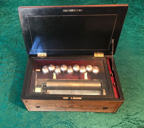 Victorian Bells in Sight Cylinder Music Box Circa 1870
Swiss Musical Box.