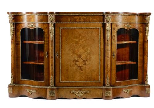 Credenza, Circa, 1875 Marquetry, Sideboard, Vitrine.