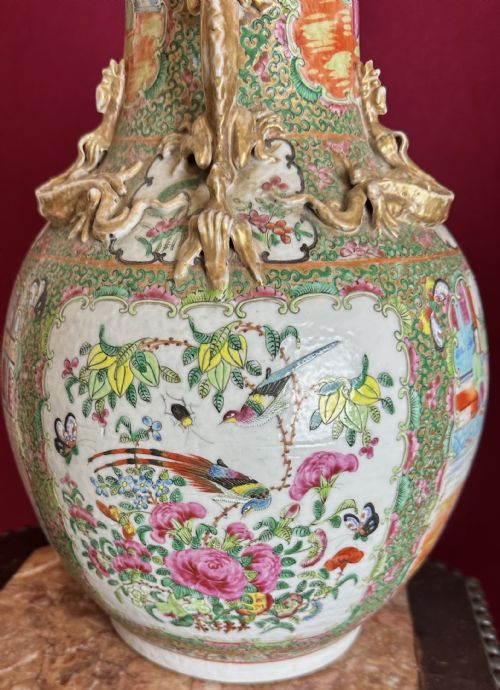 CHINESE CANTON VASES CIRCA 1880 ORIENTALPAIR OF VASES - ADDITIONAL PHOTO 3