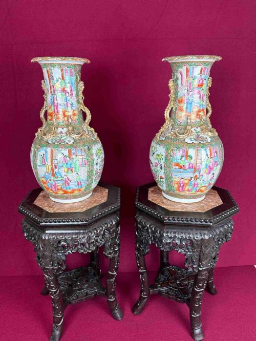 CHINESE CANTON VASES CIRCA 1880 ORIENTALPAIR OF VASES - ADDITIONAL PHOTO 1