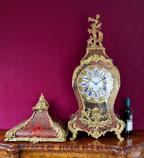 fig 1. Boulle clock over 4 ft (130cm) high Circa 1860. French mantel or Table clock.