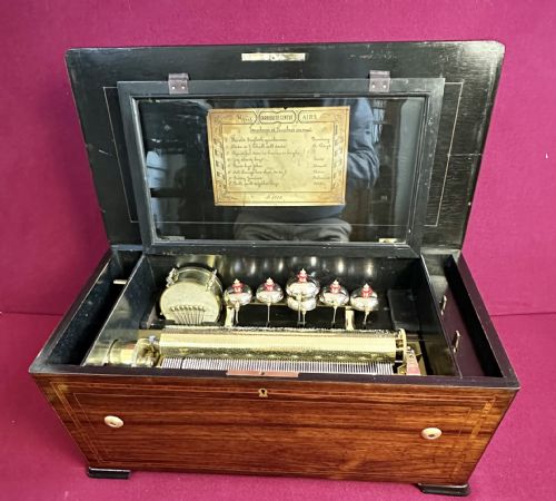 Exceptional Quality Music Box Circa 1875. Music Box with Drums & Bells
