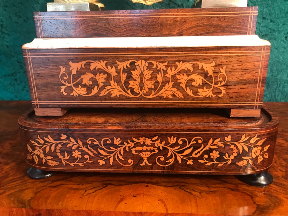 19th century marquetry portico clock circa 1875. Library, mantel, or table. Clock  View VIII