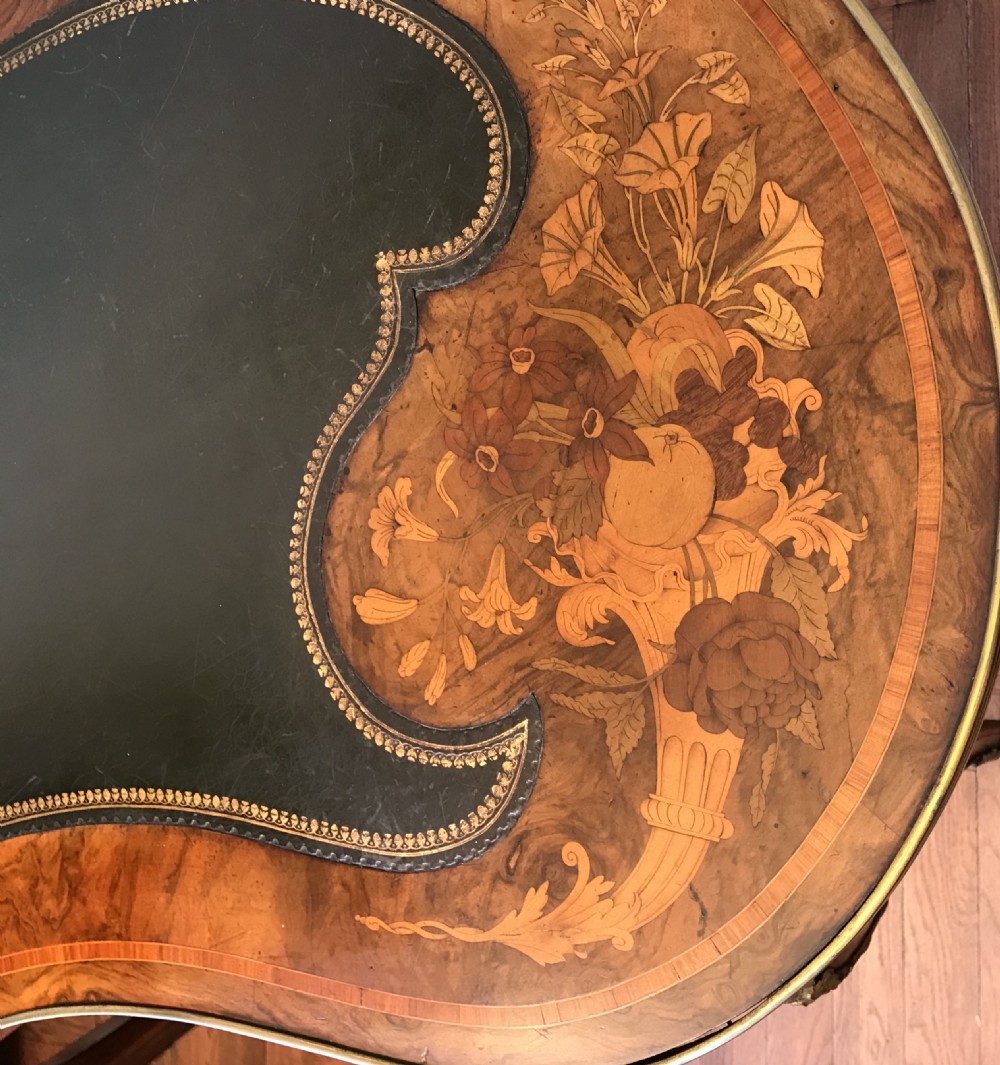 Desk, writing table , circa 1870. Antique kidney shaped desk. View VII