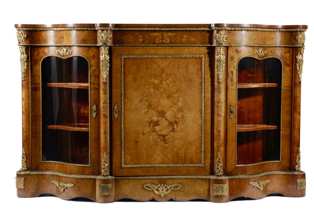 Credenza, circa, 1875 Marquetry, sideboard, vitrine.