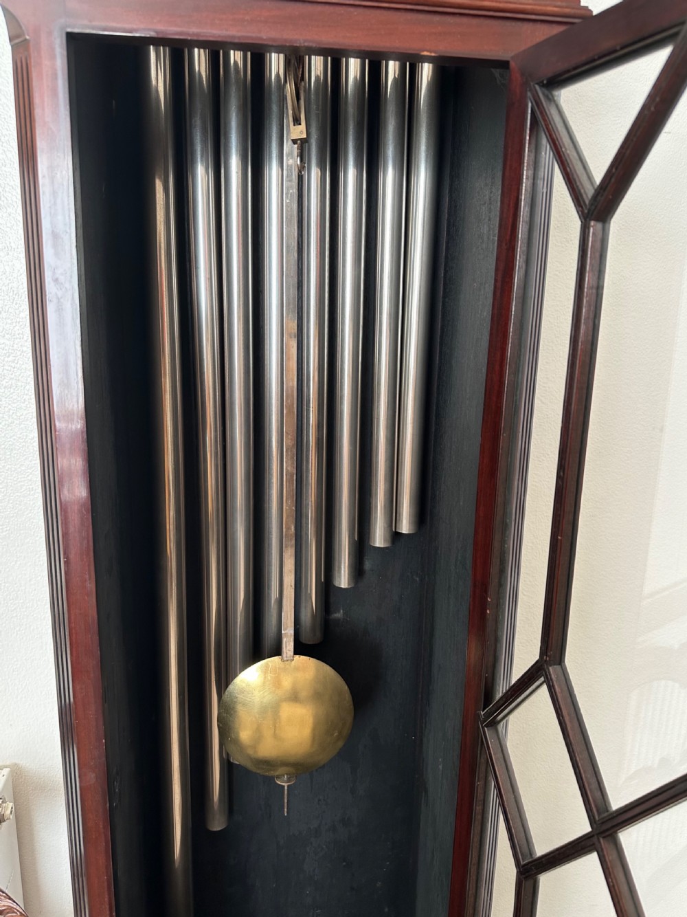Good and large tubular bells, long case. Musical grandfather clock. View V